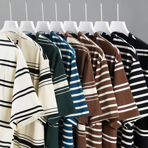 Camiseta a rayas de algodón 100% en blanco del fabricante, camiseta de calle de gran tamaño Unisex con serigrafía personalizada para hombres - Product Image 1