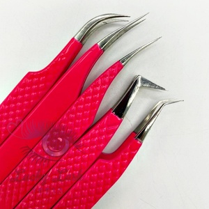 LUCKY LASH <b>TOOLS</b> Professional Hot Pink Matte Tweezer Stainless Steel Anti-Static Eyelash Tweezers <b>Smooth</b> Grip Fiber Tip Tweezers - Product Image 2