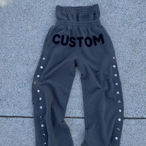 Custom Clothes Pants <b>Men's</b> Manufacturer Double Waistband Streetwear <b>Baggy</b> Track Pants Side Button French Terry Cotton Sweatpants - Product Image 1