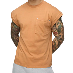 Chemise sans manches en coton de haute qualité 305G, t-shirt ample ajusté pour hommes, logo personnalisé, style formel, chemises en gros - Product Image 4