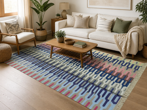 Tapis Kilim en Coton Fait Main, Style Bohème, à Maillons Entrelacés, Dhurrie, Tapis de Sol avec Franges pour Chambre et Salon - Product Image 1