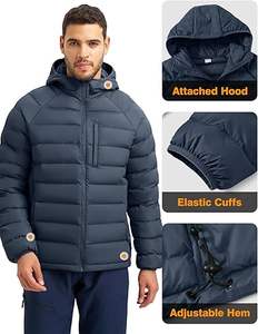 Veste d'hiver matelassée décontractée imperméable à capuche de haute qualité pour hommes - Product Image 5