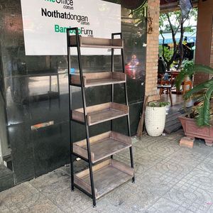 CASAN 60x36x160cm KS68093 Trapezoid 5-Tier Shelf Rubber Wood Standing Type for Living Room Storage-Bags Tools - Product Image 5