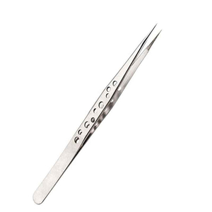 Pinzas de extensión de pestañas de acero inoxidable en ángulo personalizadas Pinzas de volumen Punta dorada Mango negro Pinzas de pestañas de 45 grados - Product Image 4