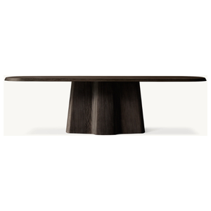 Table de salle à manger ovale en bois de teck massif Piédestal moderne - Product Image 1