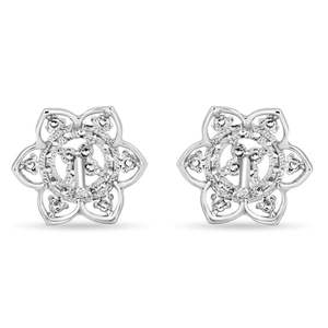 NOVAMART Fine Zarkan Trendy Religious Floral Heart <b>Silver</b> <b>Stud</b> Earrings Rhodium/Gold Plated Copper with Diamond and Pearl for Gi - Product Image 4