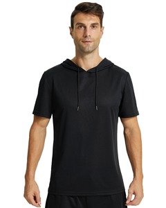 Mens Workout Hooded Shirts Short Sleeve Muscle Fit Gym Running T-Shirts Sweatshirt Hooded - Product Image 3