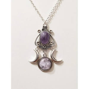 Collana da donna in cristallo di quarzo verde, stile vintage, con pendenti in lega E in stile vampiro e pietre con montatura a castone in imitazione di metallo anticato - Product Image 6