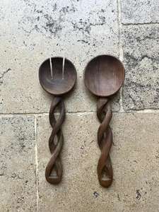 Pinzas para ensalada de madera de nogal, juego de utensilios de cocina elegantes con mango largo, servidores, tenedor mezclador, cuchara para Navidad, decoración del hogar, cena - Product Image 5