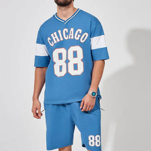 Ensemble de shorts imprimés pour hommes, vêtements d'été de couleur unie, fabriqué en usine, ensemble de t-shirts et shorts imprimés en coton avec logo personnalisé - Product Image 1