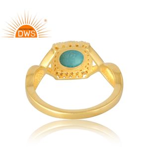 Latest Selling 925 Sterling <b>Silver</b> 18K Gold <b>Plated</b> Natural Cz & Arizona Turquoise Gemstone Ring Demi Fine Jewelry Manufacturer - Product Image 2