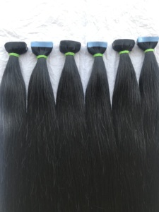 Extensions de cheveux humains Remy vierges, cuticules indiennes non traités, alignées, couleur naturelle, n ° 1, ruban adhésif de 20 pouces, lisses et soyeux, fournisseurs - Product Image 4