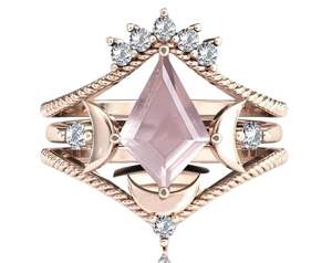 Anillo de compromiso clásico antiguo de plata de ley con cuarzo rosa, conjunto de anillos nupciales en forma de cometa para bodas y fiestas - Product Image 6