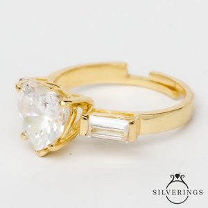 Anillo Solitario de Plata de Ley 925 con Circonita 'En Mi Corazón', Patrón Geométrico, Rodio, Oro de 10k y 14k para Compromiso o Promesa - Product Image 4