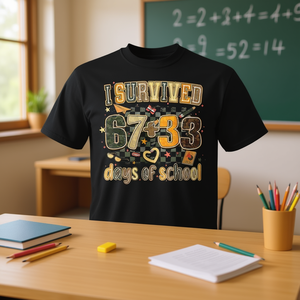 Maglietta Promozionale con Memes Matematici '67 33 100 Giorni di Scuola' - T-Shirt Divertente con Concetti Matematici - Product Image 3