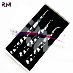 RMI Noir Couleur Halloween Design Papier Enduit Extension De Cils Pince À Épiler Noir Plasma Pointe/3 Pince À Épiler Blanc Carte Boîte Emballage Ensemble - Product Image 5