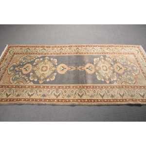 Turkish <b>Wool</b> Rug 3.6x7.1 ft Area Vintage Patchwork Ombr Rug with Latex Backing <b>Brown</b> Gray - Product Image 2