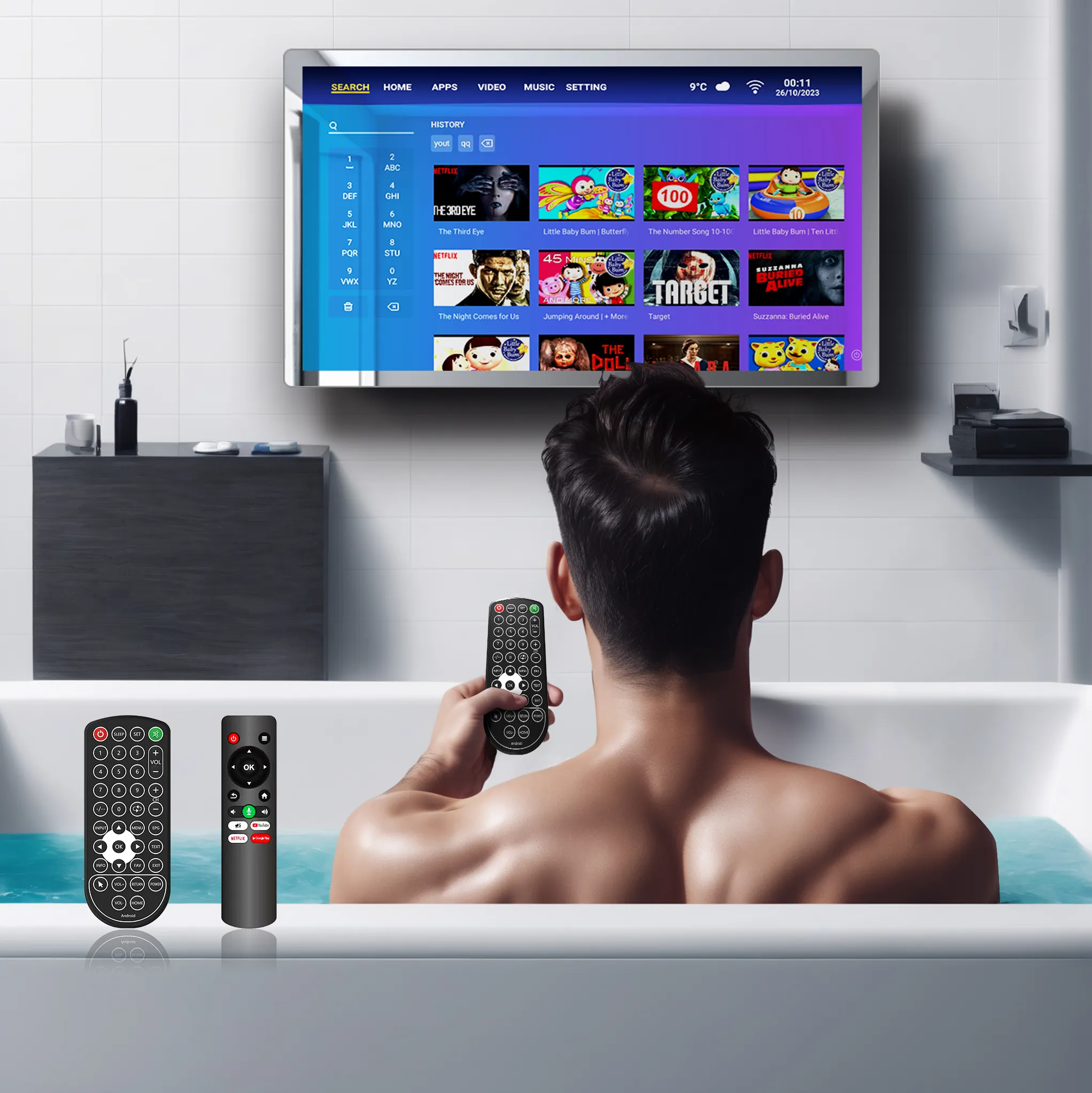 4K UltraHDを備えた32インチスマートバスルームミラーテレビ、バスルームおよびベッドルームスマートテレビ用のワイヤレススクリーンキャスト