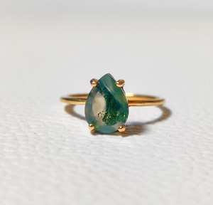 Handmade Solid 925 Sterling <b>Silver</b> <b>Ring</b> Jewelry Natural Pear Cut Green Moss Agate <b>Statement</b> Healing Gemstone Unisex <b>Ring</b> for Her - Product Image 3
