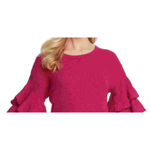 Maglione da donna DKNY fatto a mano, rosa metallizzato, con maniche a balze, taglia XL - Top casual traspirante con logo frontale per l'autunno - Product Image 2