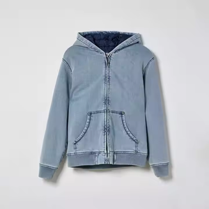 Sweat-shirts à capuche zippés épais d'hiver, coupe classique, couleur unie, en denim vintage délavé, 100% coton, séchage rapide - Product Image 2