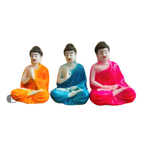 Juego de 3 estatuas de Buda coloridas de resina - Product Image 1