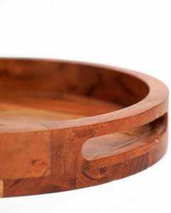 Plateau de service rustique en bois avec poignée sculpté à la main rustique pièce maîtresse ronde affichage cuisine accessoire décor - Product Image 6