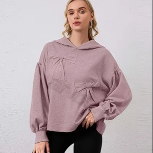 2025 ropa de otoño para mujer, suéter con capucha con logotipo personalizado para mujer, sudaderas informales con capucha de color sólido en blanco - Product Image 1