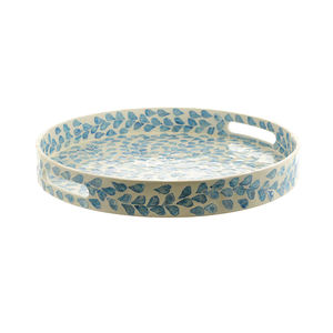 High End Quality Mosaic <b>Decorative</b> <b>Plates</b> Charger Mop Mother of Pearl Inlay Handle Serving Tray Customized Size Made in Vietnam - Product Image 1