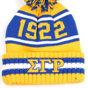 Sigma Gamma Rho SGRho Gold Beanie Hat con Jacquard Knitted Team Logo y Cuff Patch Winter Warm Acrylic Sorority Headwear - Product Image 6