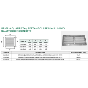 Parrilla de Aluminio Cuadrada/Rectangular Tecnosystemi con Rejillas y Mallas - Product Image 4