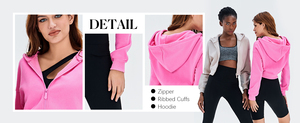 Women's Cropped Hoodie Sweatshirt Solid <b>Pink</b> Full Sleeve Zipper-Up Knitted Cotton Autumn Wear - Product Image 6
