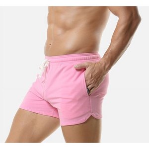 Short athlétique de gym unisexe 100% coton, bermuda à motif uni, jogging, entraînement, salon, toile, taille élastique, poche, sueur, cristal - Product Image 3