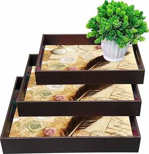 Bandejas de anidación de MDF de estilo rústico moderno de lujo, Juego de 3 de madera maciza con impresión de logotipo sostenible para restaurantes - Product Image 3