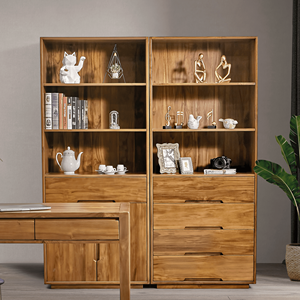 Armoire de présentation en teck de style moderne simple, 2 portes, 1 tiroir, bibliothèque de rangement pour salon - Product Image 2