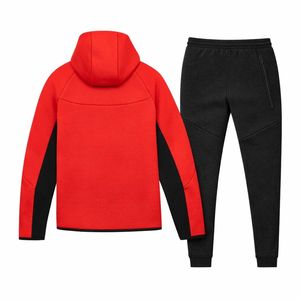 Ensemble de survêtement pour homme, veste à capuche zippée et pantalon de jogging en polaire technique, rouge, vêtements de sport pour l'entraînement - Product Image 2