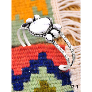 Southwest Handmade White Buffalo & Sterling Silver Fashion Cuff Bracelet - Product Image 2