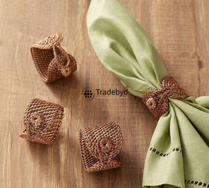 Servilleteros de ratán hechos a mano Tradebyd, decoración de mesa rústica ecológica para comedor elegante - Product Image 2