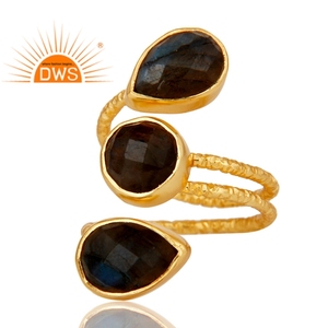 Hot Selling Sterling Silver 18K Gold Plated Natural <b>Labradorite</b> Gemstone <b>Ring</b> Custom Jewelry Manufacturer - Product Image 3