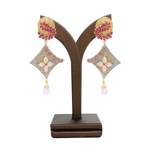 Elegante AD Pendientes colgantes chapados en oro Joyería de moda personalizada Perla Piedra principal Bodas Otro fabricante directo especial - Product Image 1