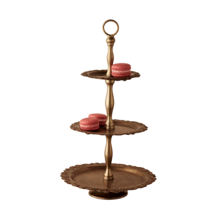 Support à gâteau à deux étages en laiton plaqué or élégant pour les mariages, les anniversaires, les fêtes, support de service pour gâteaux de forme ronde - Product Image 6