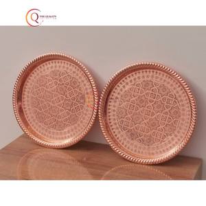 Artisanat Antique Cuivre Plateau Forme Ronde Conception Personnalisée Fantaisie Nouvelle Conception Décoration De Luxe Plaqué Plateau Ustensiles De Cuisine Fournitures - Product Image 6