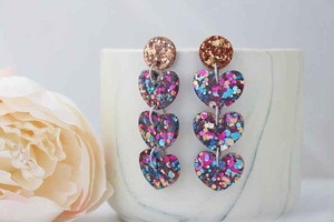 Boucles d'oreilles en résine brodée, bijoux de mode en acier inoxydable faits à la main pour femmes et filles, look classique de mariage, haute qualité - Product Image 5