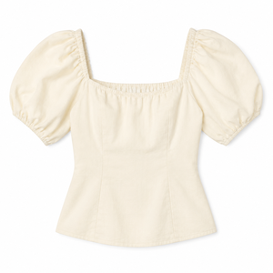 Camiseta de Mujer con Hombros Descubiertos, Cuello Cuadrado y Mangas Abullonadas, Tejido de Poliéster/Algodón, Estilo Prairie Chic, OEM ODM Personalizado - Product Image 1