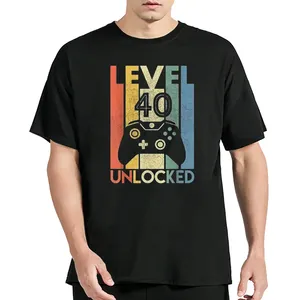 Level 40 kaus Gamer Video lucu tidak terkunci, baju katun cetak Digital untuk pria