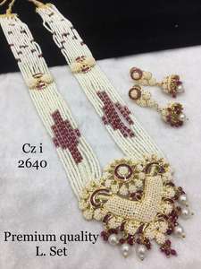 Beautiful Kundan <b>Moissanite</b> <b>Necklace</b> Set with Earrings Designed for Weddings Bridal Attire and Glamorous Party Wear - Product Image 6