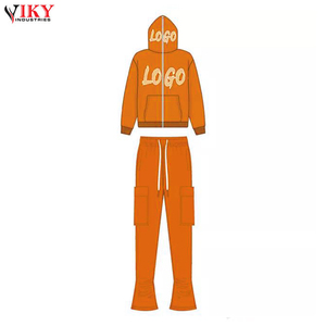 Chándal con cremallera completa para hombre, estampado de logotipo personalizado, conjunto de chándal con cremallera de cara completa para hombre, pantalones de chándal apilados y conjuntos de Sudadera con capucha - Product Image 4