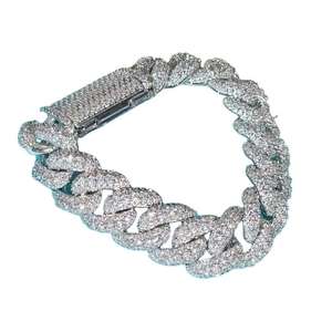 Iced Out Cuban Link VS1 10 Quilates Moissanite Oro blanco Pulsera de boda de moda Unisex Plata de Ley 925 - Product Image 5