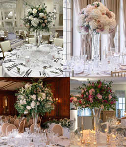 Vase à fleurs en métal et cristal pour mariage, design conique haut, pour hôtel, banquet, salle de réception, décoration intérieure, centre de table, utilisation en décoration, supports - Product Image 2