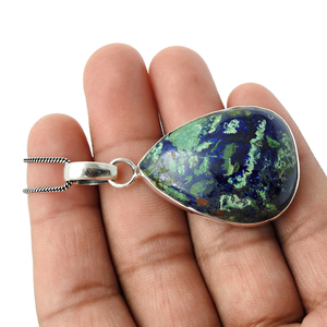 925จี้ทรงหยดน้ำตาแบบลำลองอัญมณี Azurite มรกตสีเงินธรรมชาติเครื่องประดับแฮนด์เมดราคาโรงงานขายส่ง - Product Image 3
